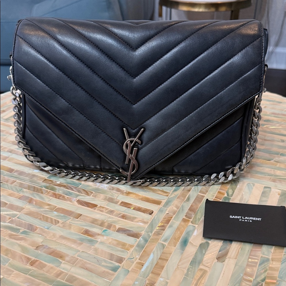 Saint Laurent Dark Gray Chevron Leather Bag